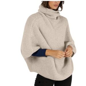 Poncho sweater cowl / turtleneck sleeved wool blend made in POLAND oatmeal Small
